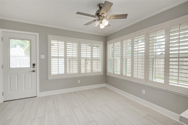 2706 Williams Grant St, Sugar Land, TX 77479 - foyer featuring baseboards, crown molding, and ceiling fan