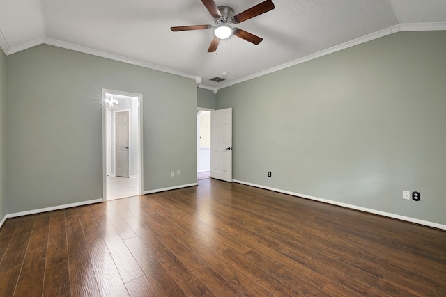 unfurnished bedroom featuring wood-type flooring, baseboards, and vaulted ceiling