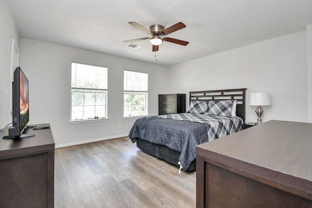 8102 Rhobell St, Houston, TX 77078 - bedroom featuring ceiling fan, baseboards, visible vents, and wood finished floors