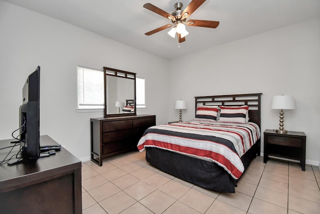 8102 Rhobell St, Houston, TX 77078 - bedroom featuring baseboards, ceiling fan, and light tile patterned flooring