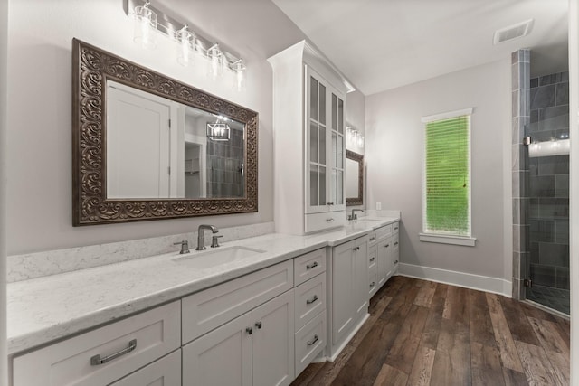 26111 Upper Beacon Pl, Montgomery, TX 77316 - bathroom with double vanity, visible vents, a sink, and wood finished floors