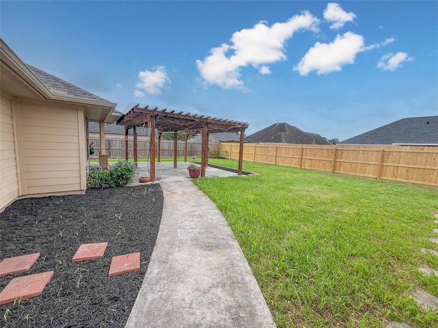 110 Hummingbird Ct, Richwood, TX 77566 - view of yard with a fenced backyard, a pergola, and a patio area