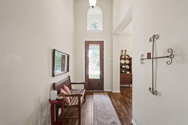 21023 Barrett Woods Dr, Richmond, TX 77407 - entrance foyer featuring baseboards, a towering ceiling, and dark wood-style floors