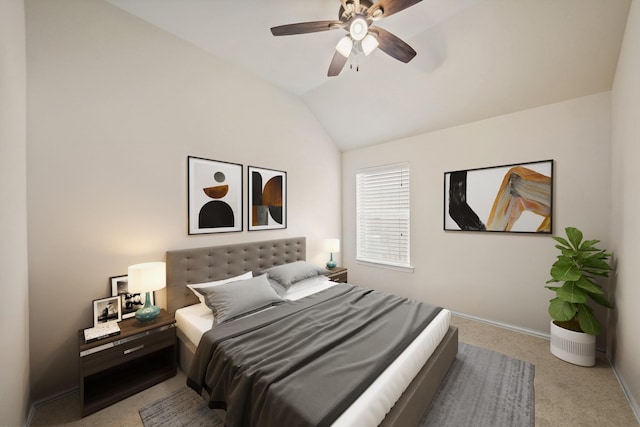 21023 Barrett Woods Dr, Richmond, TX 77407 - bedroom featuring carpet flooring, a ceiling fan, baseboards, and vaulted ceiling