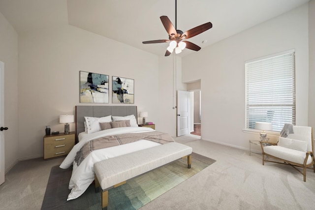 21023 Barrett Woods Dr, Richmond, TX 77407 - bedroom with baseboards, ceiling fan, carpet, and vaulted ceiling