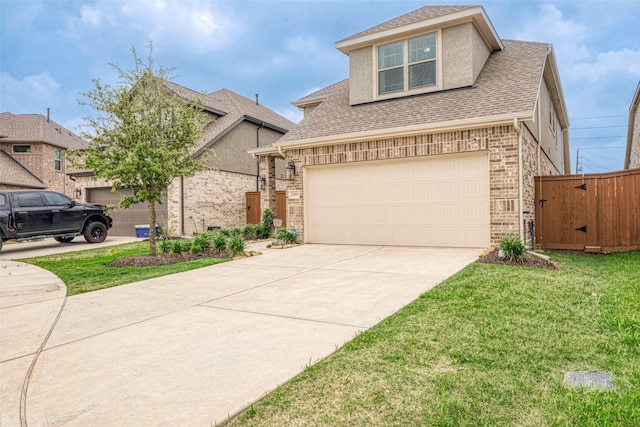 23611 Blackhaw Blossom Ln, Katy, TX 77493 - view of front of house featuring roof with shingles, driveway, a front lawn, and brick siding