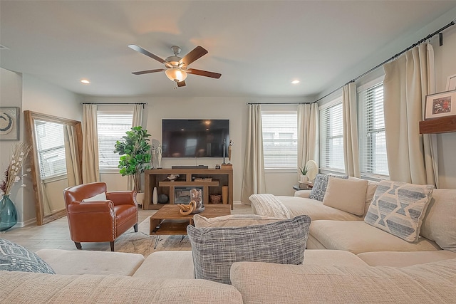 23611 Blackhaw Blossom Ln, Katy, TX 77493 - living room with a ceiling fan and recessed lighting