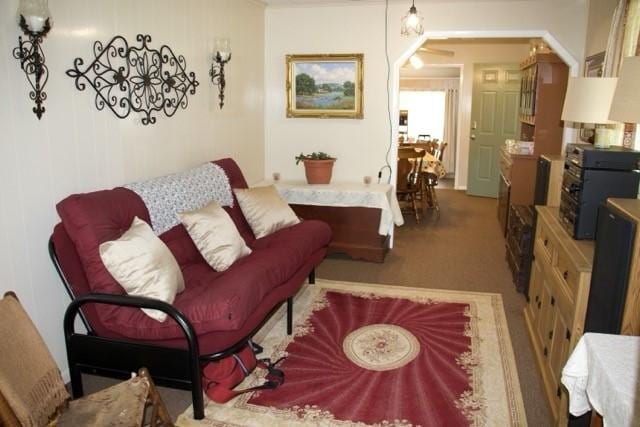 living area featuring carpet floors