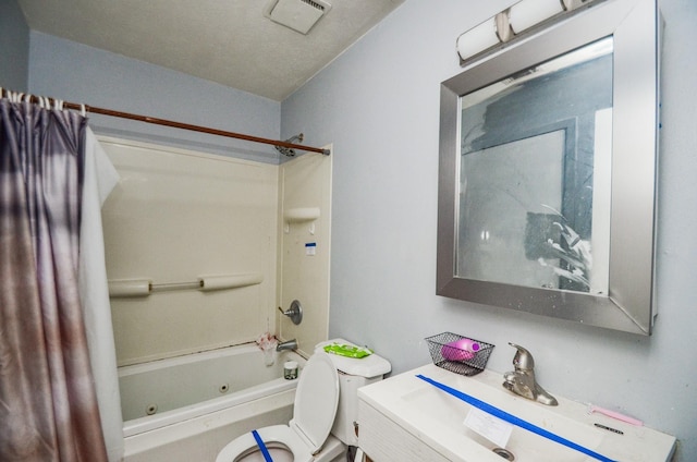 bathroom with toilet, a combined bath / shower with jetted tub, a sink, and visible vents