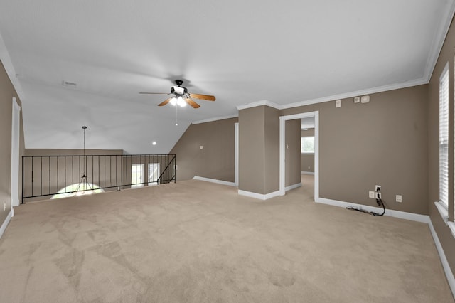 19731 Stone Lake Dr, Tomball, TX 77377 - bonus room featuring a ceiling fan, carpet floors, baseboards, and lofted ceiling