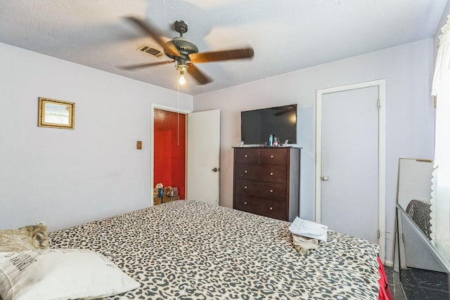 bedroom featuring ceiling fan and visible vents