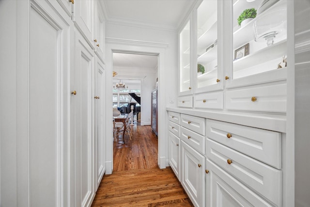 4122 University Blvd, Houston, TX 77005 - hallway featuring ornamental molding and wood finished floors