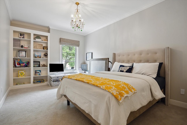 4122 University Blvd, Houston, TX 77005 - bedroom featuring an inviting chandelier, carpet flooring, baseboards, and crown molding