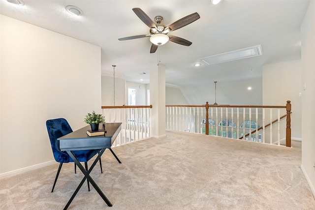 4319 Island Hills Dr, Pasadena, TX 77059 - living area with attic access, ceiling fan, carpet floors, baseboards, and recessed lighting