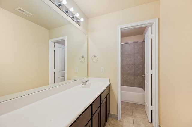 full bathroom with tile patterned floors, baseboards, vanity, and visible vents
