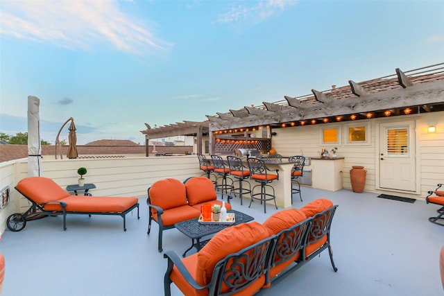 5336 Inker St, Houston, TX 77007 - view of patio featuring a pergola, an outdoor living space, and outdoor dry bar