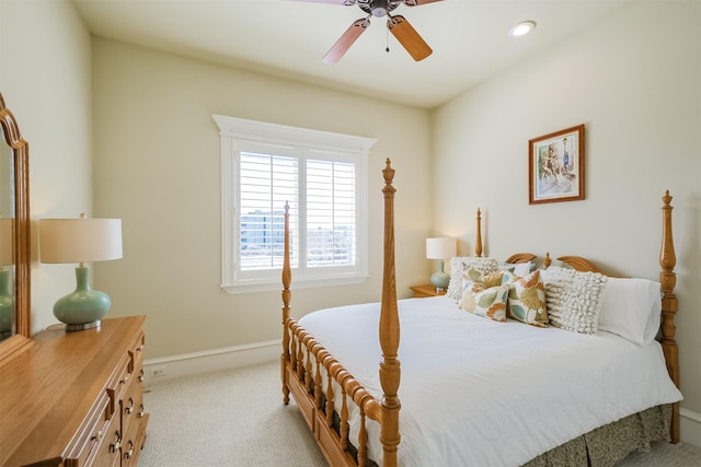 5336 Inker St, Houston, TX 77007 - bedroom featuring baseboards, a ceiling fan, recessed lighting, and light carpet