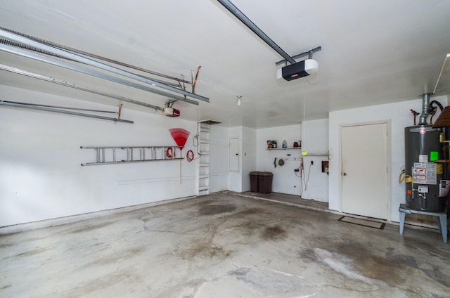 garage with a garage door opener and gas water heater