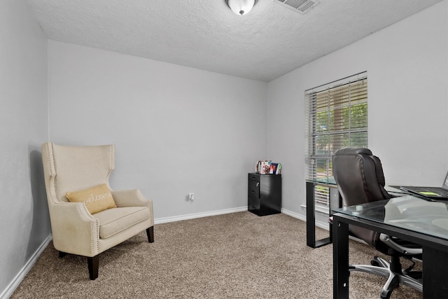 227 Oak Hollow St, Conroe, TX 77301 - office featuring baseboards, carpet flooring, a textured ceiling, and visible vents