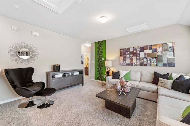 living area with carpet floors and baseboards