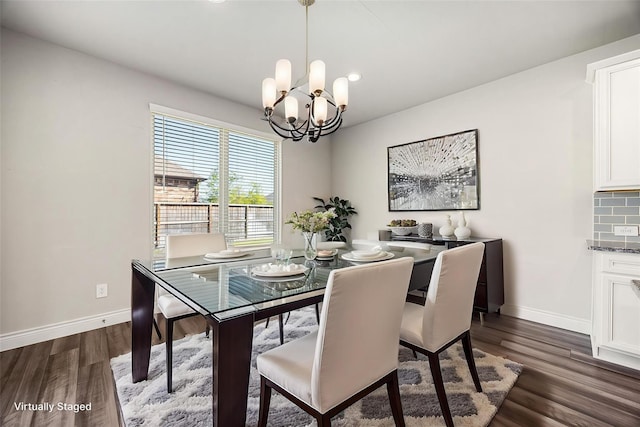 31214 Gullwing Manor Dr, Tomball, TX 77375 - dining room with an inviting chandelier, baseboards, recessed lighting, and dark wood-type flooring