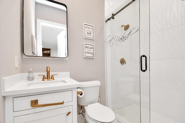 2303 Yupon St, Houston, TX 77006 - bathroom featuring toilet, a shower stall, and vanity