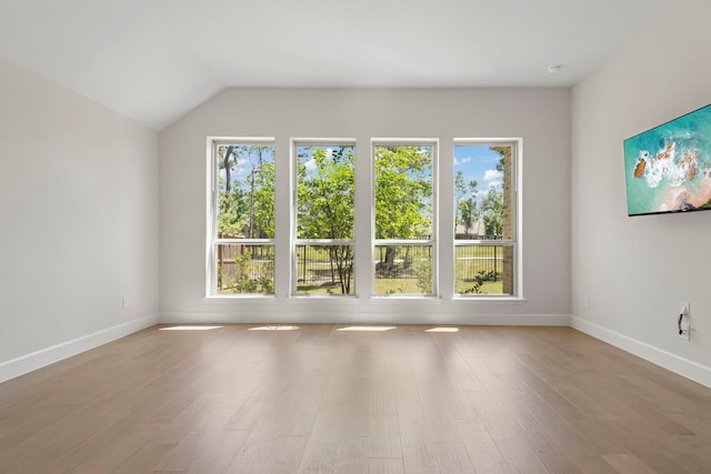 21873 Otter Point Ln, Porter, TX 77365 - spare room featuring baseboards, lofted ceiling, and wood finished floors