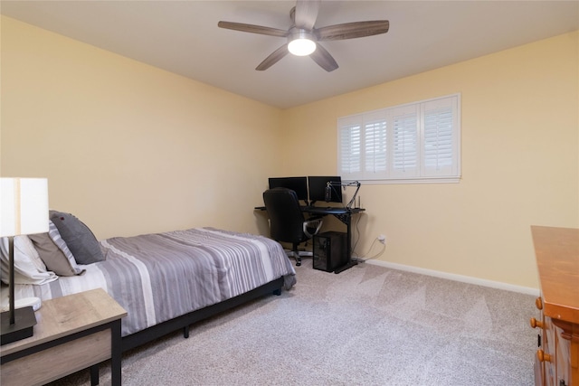 bedroom featuring baseboards, carpet flooring, and ceiling fan