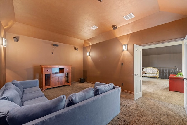 cinema featuring baseboards, visible vents, and carpet