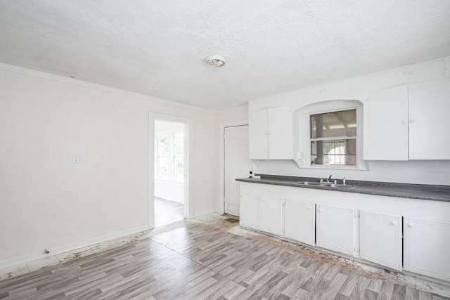 1817 Mcdaniel St, Houston, TX 77093 - kitchen featuring a sink, dark countertops, plenty of natural light, and a textured ceiling