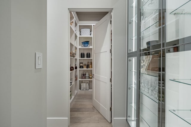 walk in closet with wood finished floors