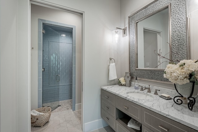 bathroom with vanity and a stall shower