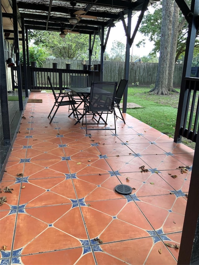 view of patio featuring fence and outdoor dining space