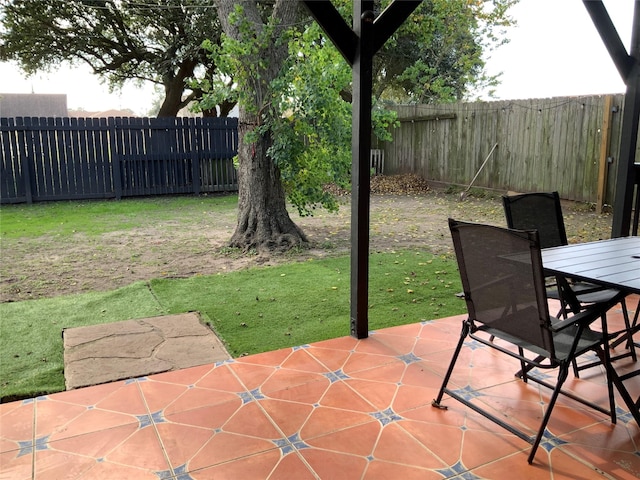 view of patio / terrace featuring a fenced backyard and outdoor dining space