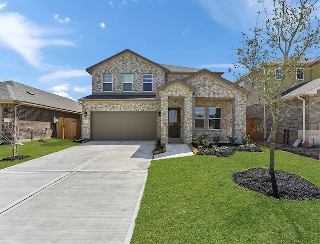 view of front of house with a garage, driveway, and a front lawn
