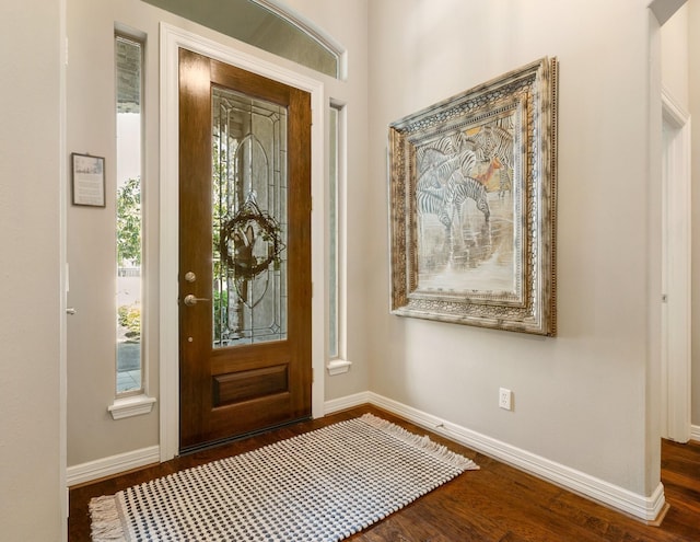 entrance foyer with baseboards and dark wood-style floors