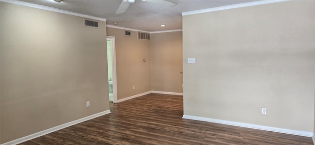 2350 Bering Dr Unit 114, Houston, TX 77057 - spare room with ceiling fan, visible vents, crown molding, baseboards, and dark wood-type flooring