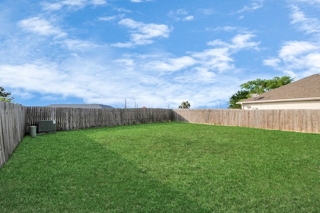 view of yard with a fenced backyard