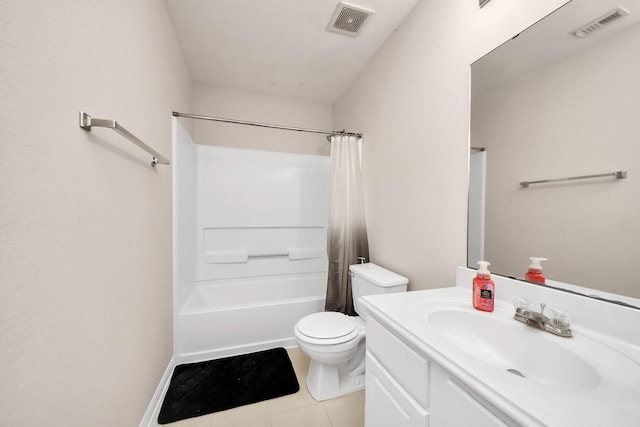 full bathroom with vanity, tile patterned flooring, toilet, and visible vents