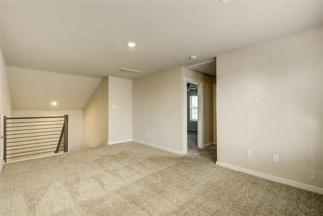 bonus room with carpet floors, recessed lighting, baseboards, and visible vents