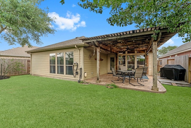 13510 Marblepointe Ln, Cypress, TX 77429 - back of property with a ceiling fan, a patio area, and a pergola