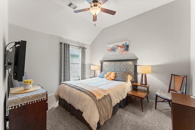 13510 Marblepointe Ln, Cypress, TX 77429 - bedroom featuring carpet floors, baseboards, vaulted ceiling, and a ceiling fan