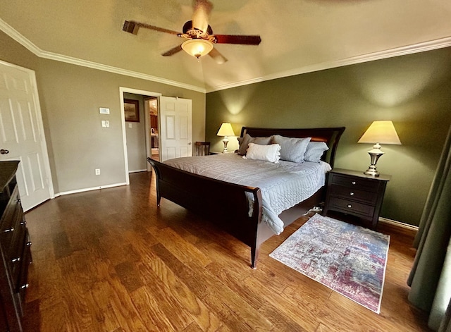 13510 Marblepointe Ln, Cypress, TX 77429 - bedroom with wood finished floors, ornamental molding, baseboards, and ceiling fan