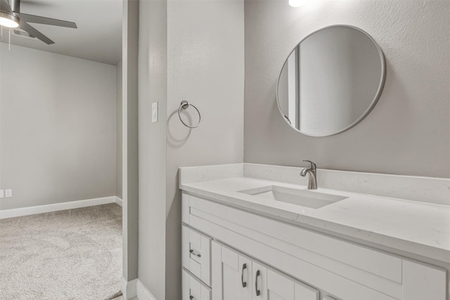 8161 Crestview Dr, Houston, TX 77028 - bathroom featuring vanity, a ceiling fan, and baseboards