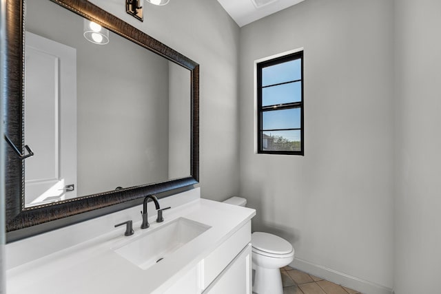 bathroom featuring tile patterned flooring, toilet, and vanity