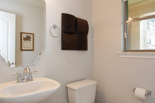 bathroom featuring a sink, an enclosed shower, and toilet