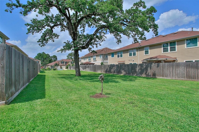 view of yard with a residential view and a fenced backyard