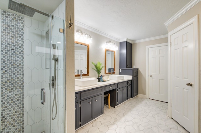 bathroom featuring a sink and a shower stall