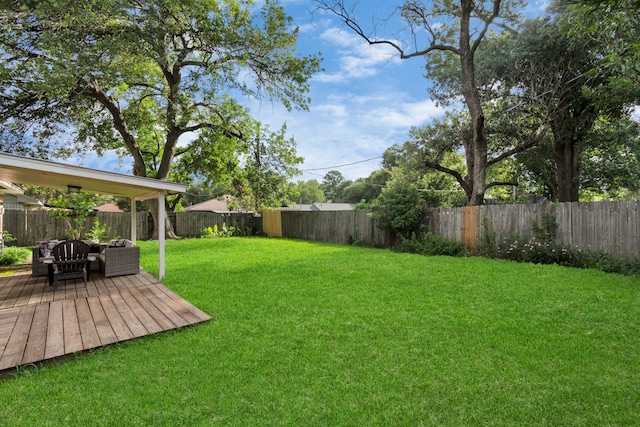 view of yard featuring a deck and a fenced backyard