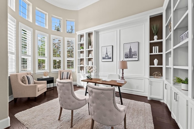 living area featuring dark wood-style floors